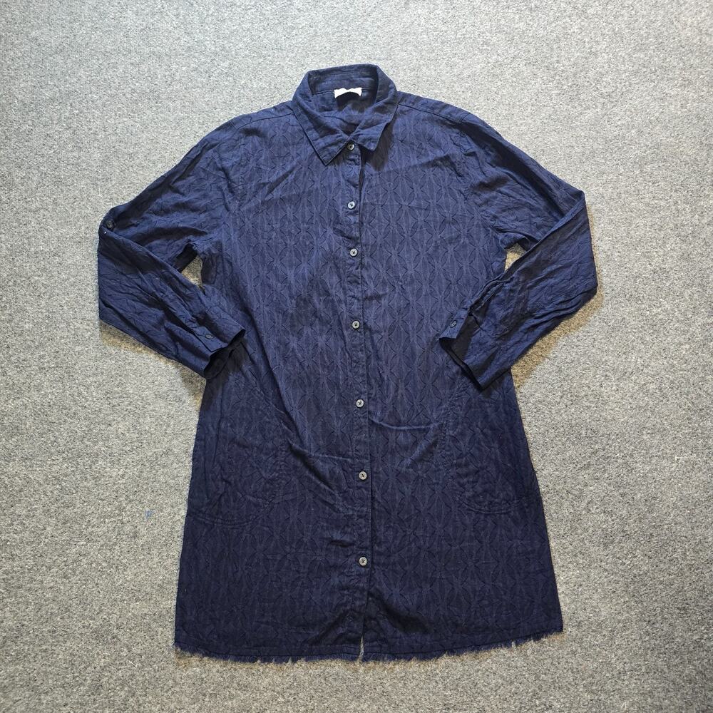 Tommy Bahama Dress Womens Medium Blue Button Up Shirt Long Sleeve Sheer Capsule